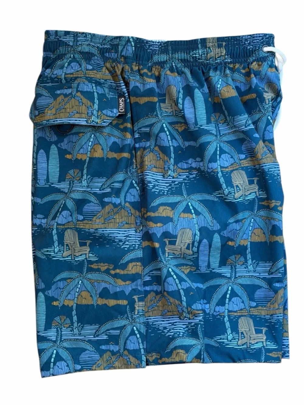 NWT L Chaps Men's Blue Tropical Print Lined Swim Trunks